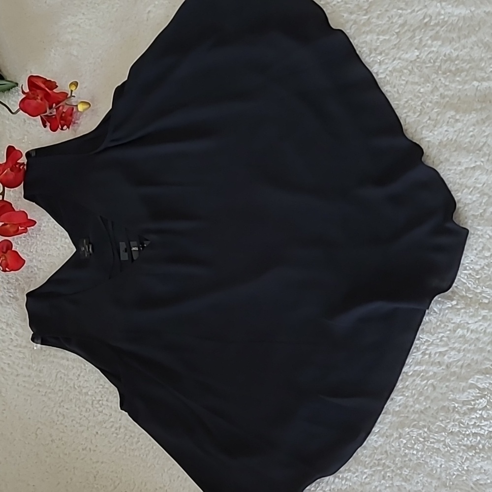 NEW Worthington Woman Sleevelss Top Blouse Flowy Pullover Sheer Overlay Black 2X